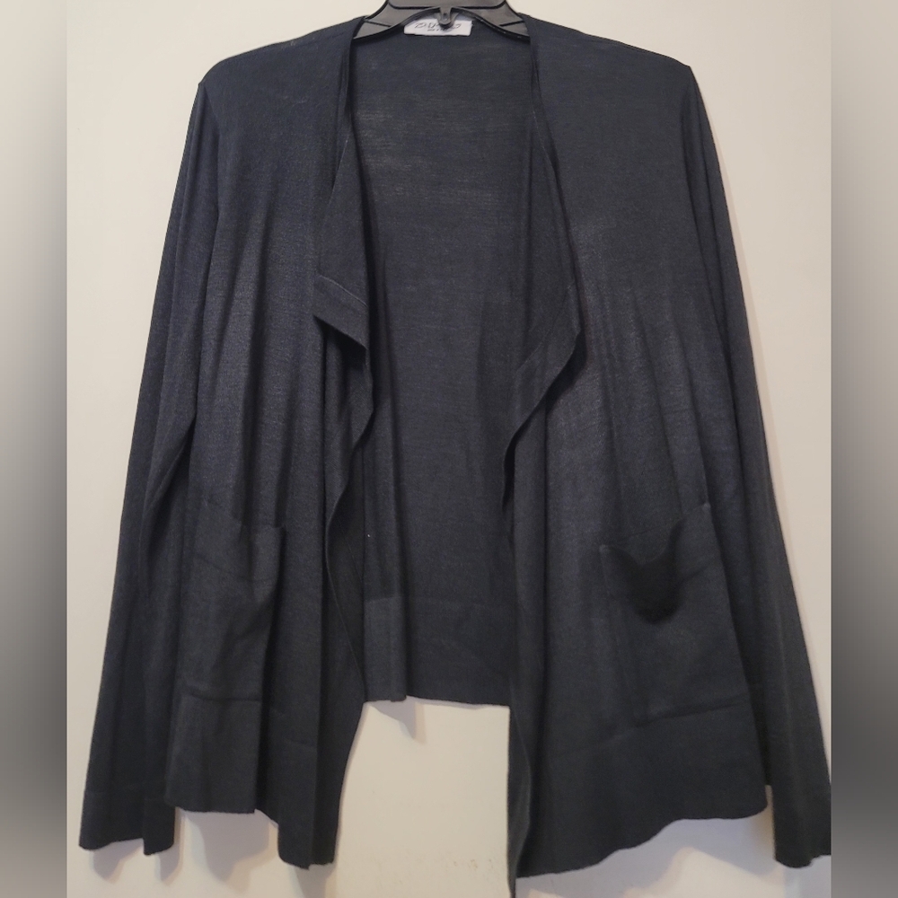 Zonda Nellis Cardigan Womens Size Large Black Silk Knit Waterfall Collar Open